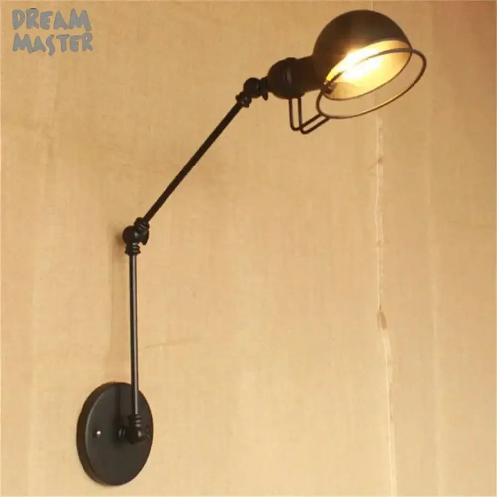 Black wrought iron adjustable wall sconce with a round dome shade retro black matte iron swing arm decorbites wall sconce