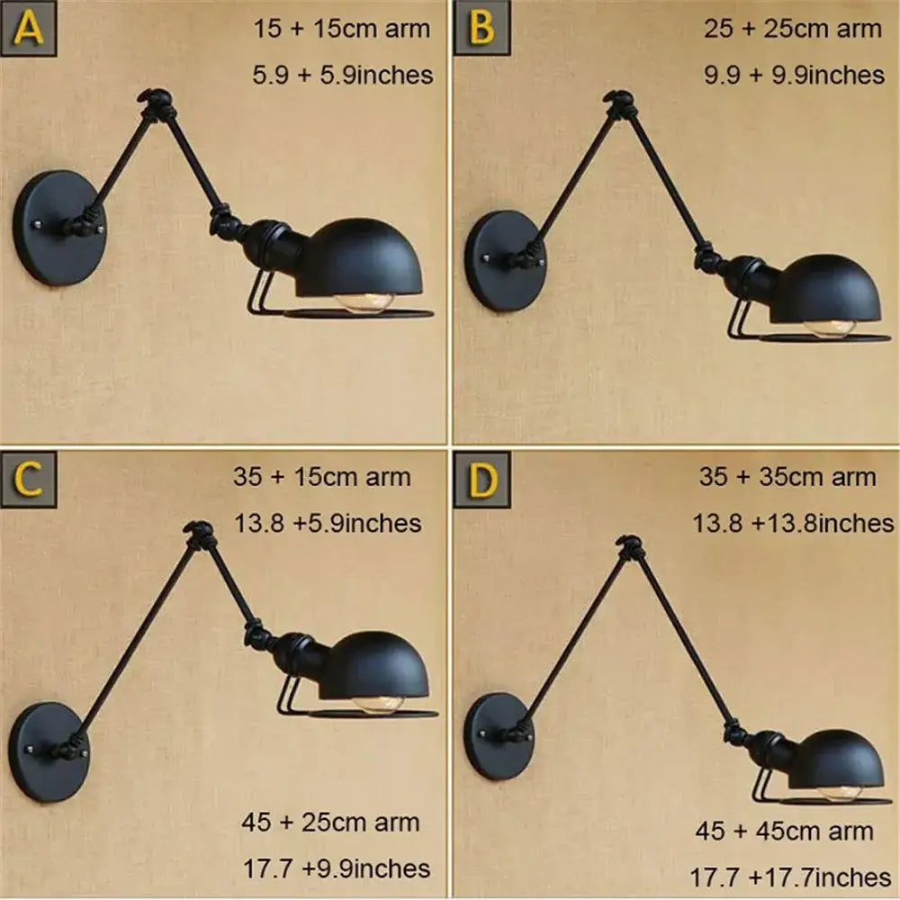 Retro black matte iron swing arm wall sconce with adjustable dome shade for bedroom decorbites iron swing lighting