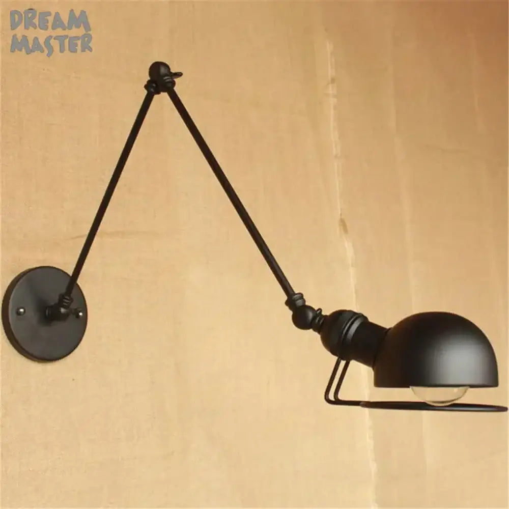Retro black matte iron swing arm wall sconce with articulated arms and dome shade for bedroom decorbites iron swing light fixture