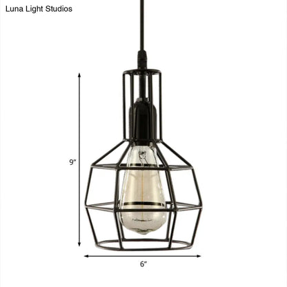 Retro Black Metal 1-Light Prism Cage Pendant Ceiling Light – Ideal for Living Room