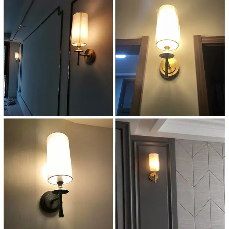 Warm-toned brass wall lamp with frosted glass shade and brass-finished metal base for bedroom decorbites brass wall lamp