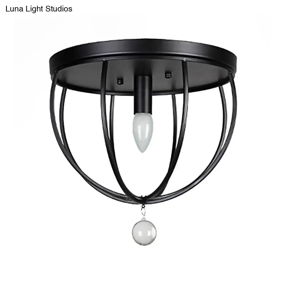 DecorBites™ DecorBites™ Retro Black Metallic Flush Mount Ceiling Light with Wire Cage and Clear Crystal Ball - 1/4/5 Heads