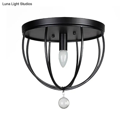 DecorBites™ DecorBites™ Retro Black Metallic Flush Mount Ceiling Light with Wire Cage and Clear Crystal Ball - 1/4/5 Heads