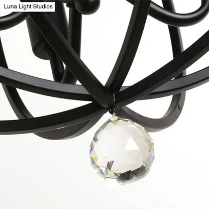 DecorBites™ DecorBites™ Retro Black Metallic Flush Mount Ceiling Light with Wire Cage and Clear Crystal Ball - 1/4/5 Heads