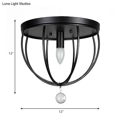 DecorBites™ DecorBites™ Retro Black Metallic Flush Mount Ceiling Light with Wire Cage and Clear Crystal Ball - 1/4/5 Heads