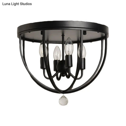 DecorBites™ DecorBites™ Retro Black Metallic Flush Mount Ceiling Light with Wire Cage and Clear Crystal Ball - 1/4/5 Heads