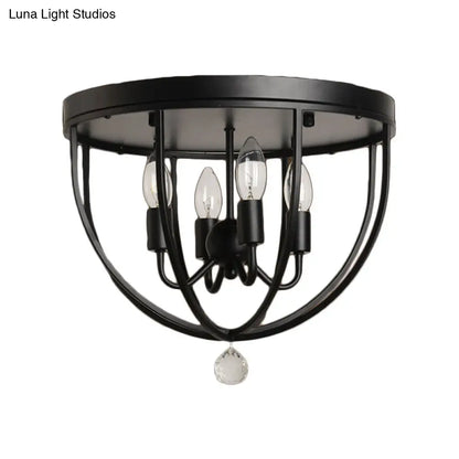 DecorBites™ DecorBites™ Retro Black Metallic Flush Mount Ceiling Light with Wire Cage and Clear Crystal Ball - 1/4/5 Heads