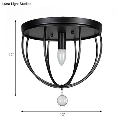 DecorBites™ DecorBites™ Retro Black Metallic Flush Mount Ceiling Light with Wire Cage and Clear Crystal Ball - 1/4/5 Heads