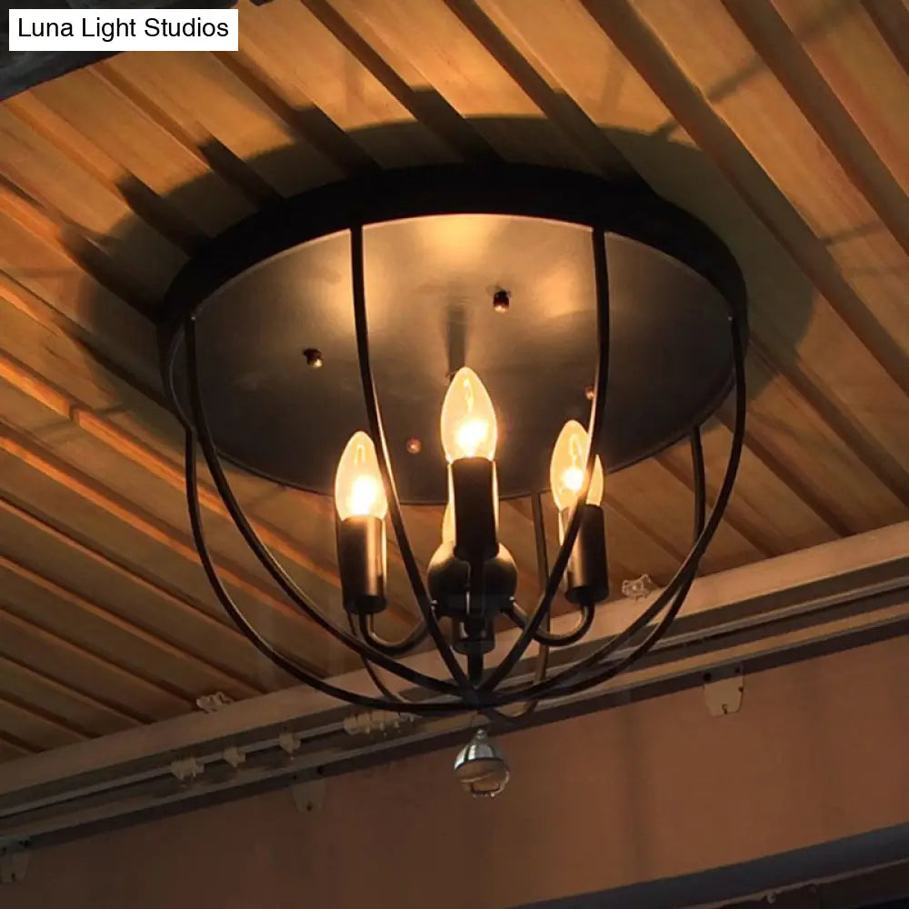 DecorBites™ DecorBites™ Retro Black Metallic Flush Mount Ceiling Light with Wire Cage and Clear Crystal Ball - 1/4/5 Heads