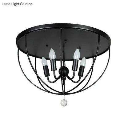 DecorBites™ DecorBites™ Retro Black Metallic Flush Mount Ceiling Light with Wire Cage and Clear Crystal Ball - 1/4/5 Heads