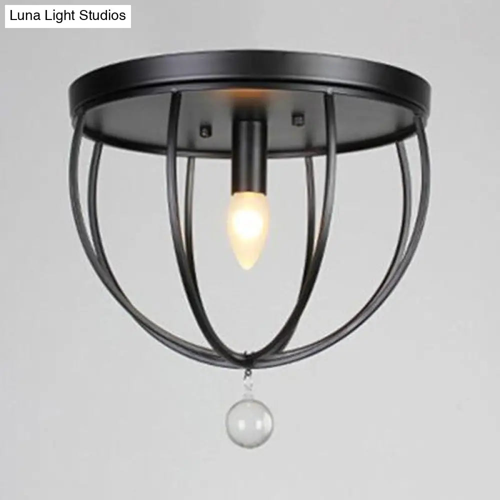DecorBites™ DecorBites™ Retro Black Metallic Flush Mount Ceiling Light with Wire Cage and Clear Crystal Ball - 1/4/5 Heads