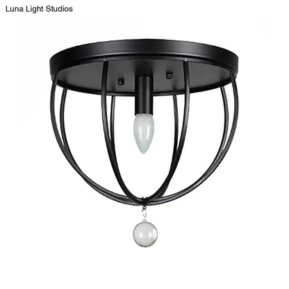 DecorBites™ DecorBites™ Retro Black Metallic Flush Mount Ceiling Light with Wire Cage and Clear Crystal Ball - 1/4/5 Heads