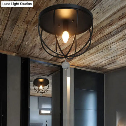 DecorBites™ DecorBites™ Retro Black Metallic Flush Mount Ceiling Light with Wire Cage and Clear Crystal Ball - 1/4/5 Heads