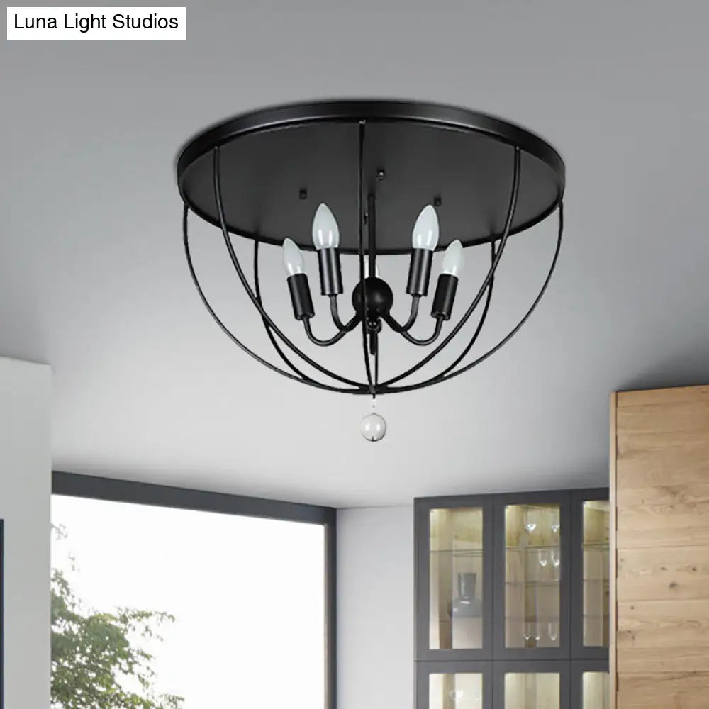 DecorBites™ DecorBites™ Retro Black Metallic Flush Mount Ceiling Light with Wire Cage and Clear Crystal Ball - 1/4/5 Heads