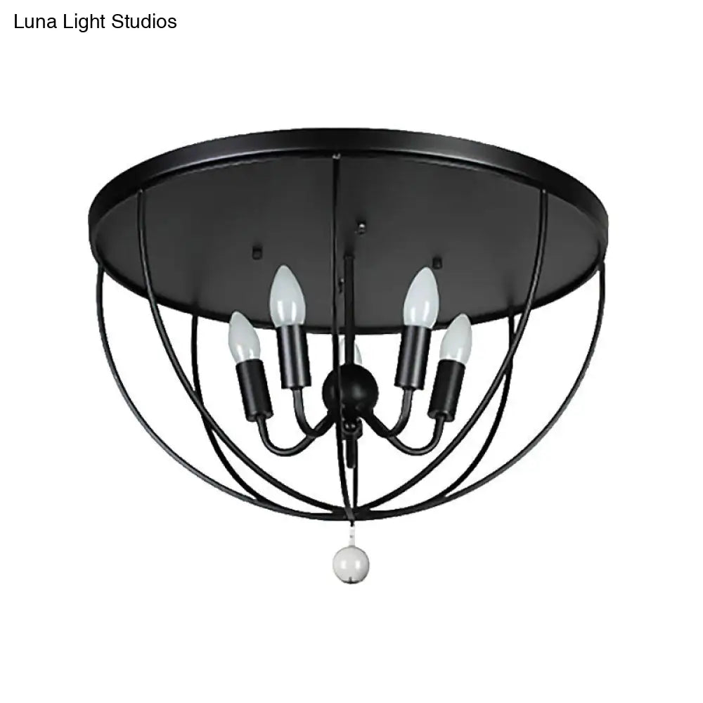 DecorBites™ DecorBites™ Retro Black Metallic Flush Mount Ceiling Light with Wire Cage and Clear Crystal Ball - 1/4/5 Heads