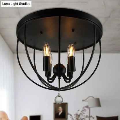 DecorBites™ DecorBites™ Retro Black Metallic Flush Mount Ceiling Light with Wire Cage and Clear Crystal Ball - 1/4/5 Heads