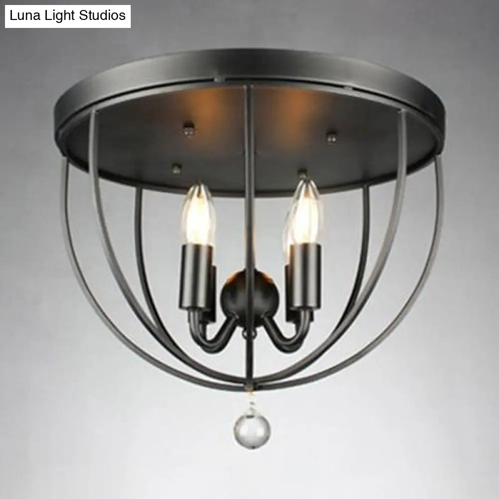 DecorBites™ DecorBites™ Retro Black Metallic Flush Mount Ceiling Light with Wire Cage and Clear Crystal Ball - 1/4/5 Heads