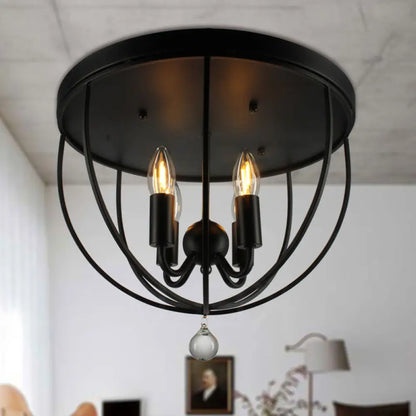 DecorBites™ DecorBites™ Retro Black Metallic Flush Mount Ceiling Light with Wire Cage and Clear Crystal Ball - 1/4/5 Heads
