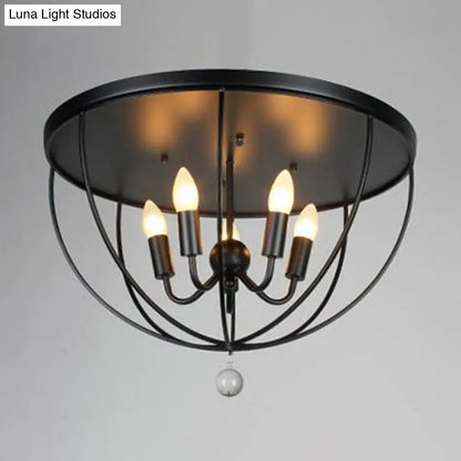 DecorBites™ DecorBites™ Retro Black Metallic Flush Mount Ceiling Light with Wire Cage and Clear Crystal Ball - 1/4/5 Heads