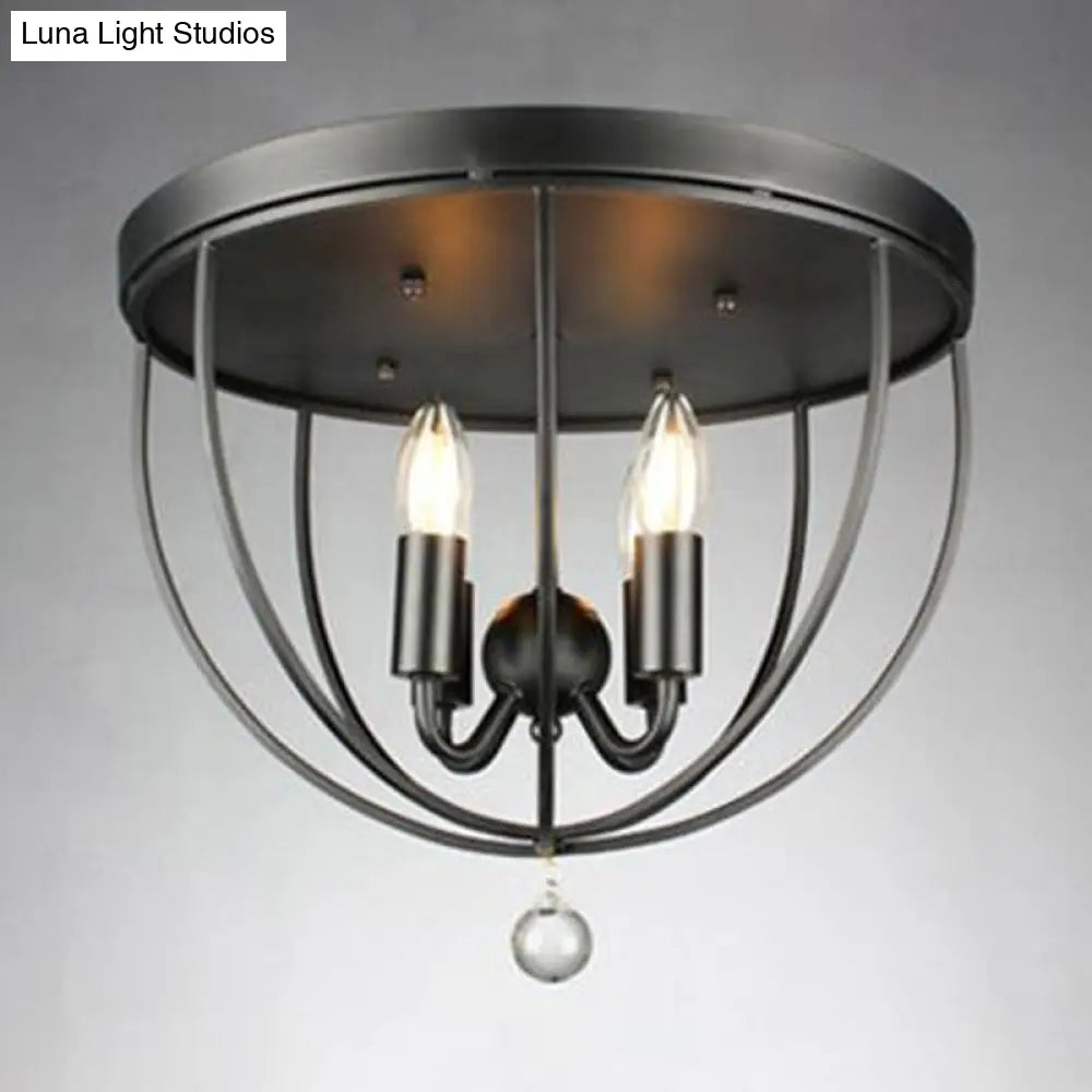 DecorBites™ DecorBites™ Retro Black Metallic Flush Mount Ceiling Light with Wire Cage and Clear Crystal Ball - 1/4/5 Heads