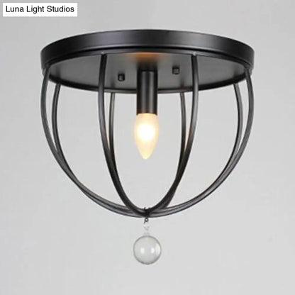 DecorBites™ DecorBites™ Retro Black Metallic Flush Mount Ceiling Light with Wire Cage and Clear Crystal Ball - 1/4/5 Heads