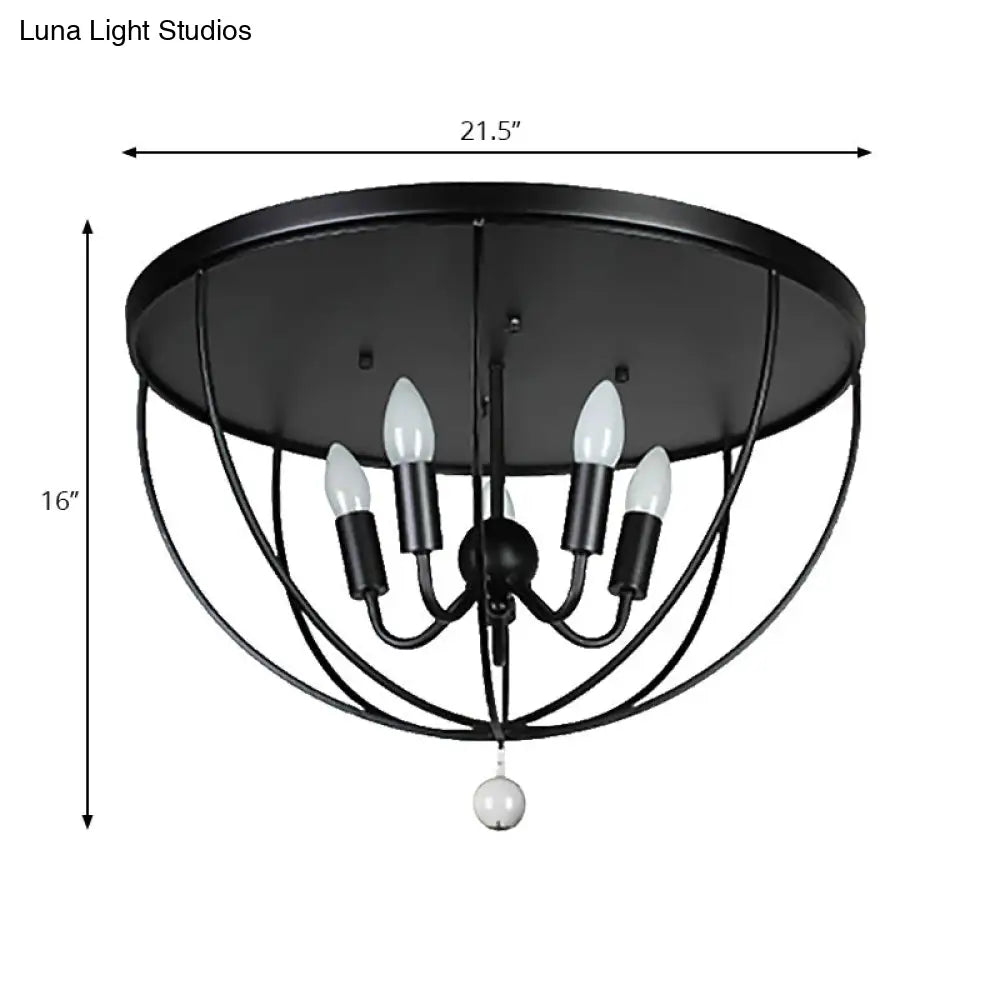 DecorBites™ DecorBites™ Retro Black Metallic Flush Mount Ceiling Light with Wire Cage and Clear Crystal Ball - 1/4/5 Heads