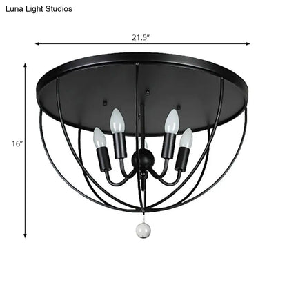 DecorBites™ DecorBites™ Retro Black Metallic Flush Mount Ceiling Light with Wire Cage and Clear Crystal Ball - 1/4/5 Heads
