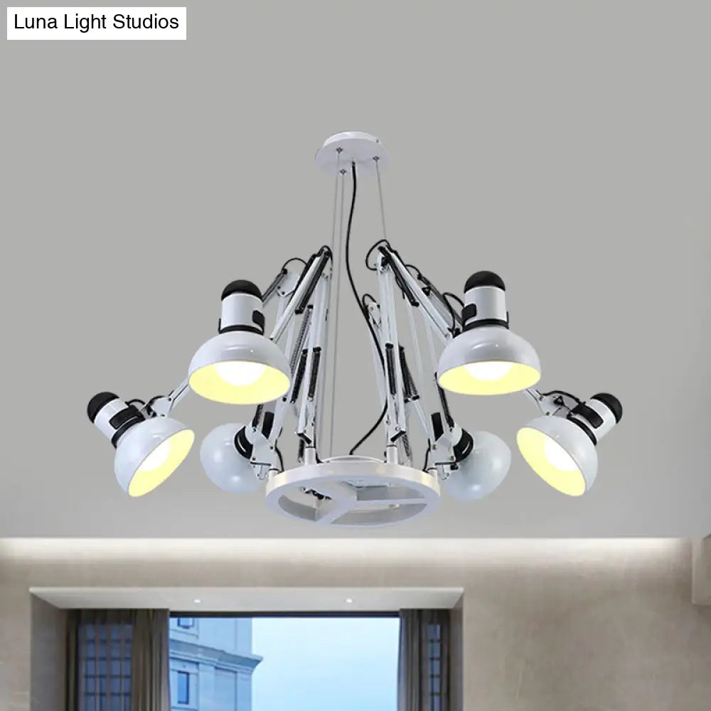 Retro Black/White Dome Pendant Chandelier with Adjustable Arm - 6 Lights, Spider Design