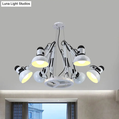 Retro Black/White Dome Pendant Chandelier with Adjustable Arm - 6 Lights, Spider Design