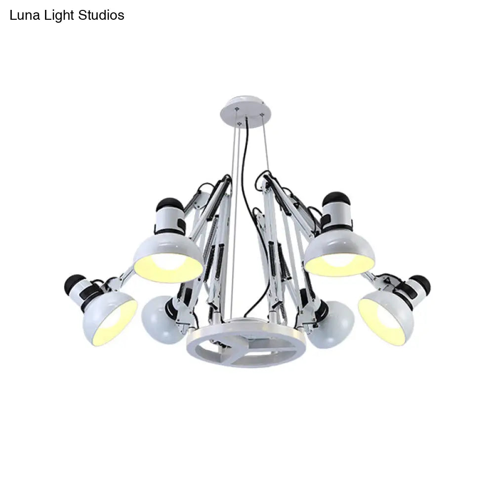 Retro Black/White Dome Pendant Chandelier with Adjustable Arm - 6 Lights, Spider Design