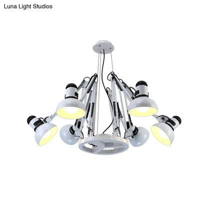 Retro Black/White Dome Pendant Chandelier with Adjustable Arm - 6 Lights, Spider Design