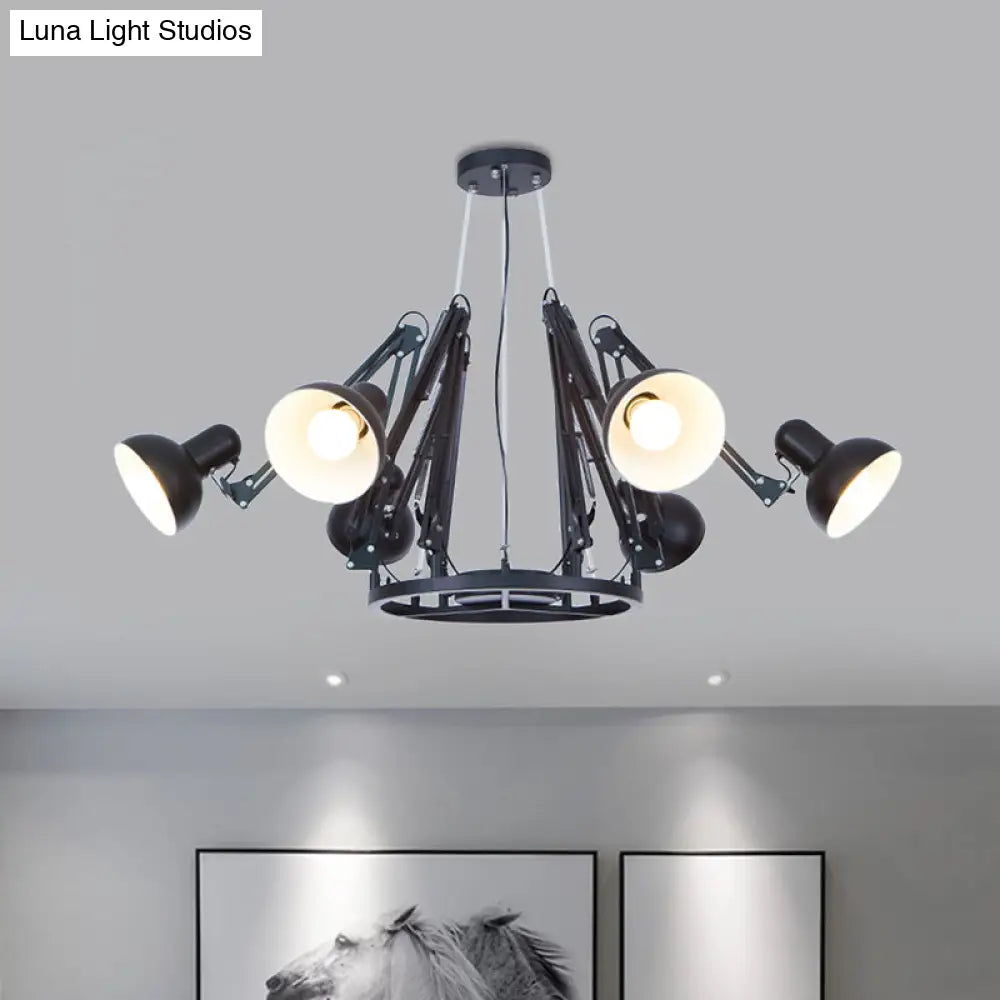 Retro Black/White Dome Pendant Chandelier with Adjustable Arm - 6 Lights, Spider Design