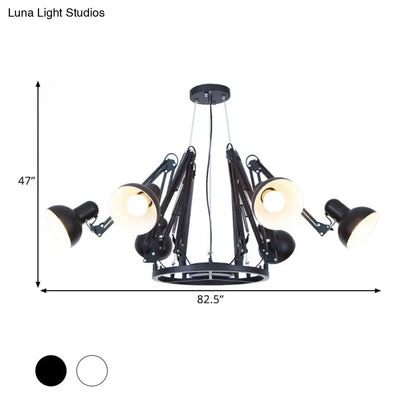 Retro Black/White Dome Pendant Chandelier with Adjustable Arm - 6 Lights, Spider Design