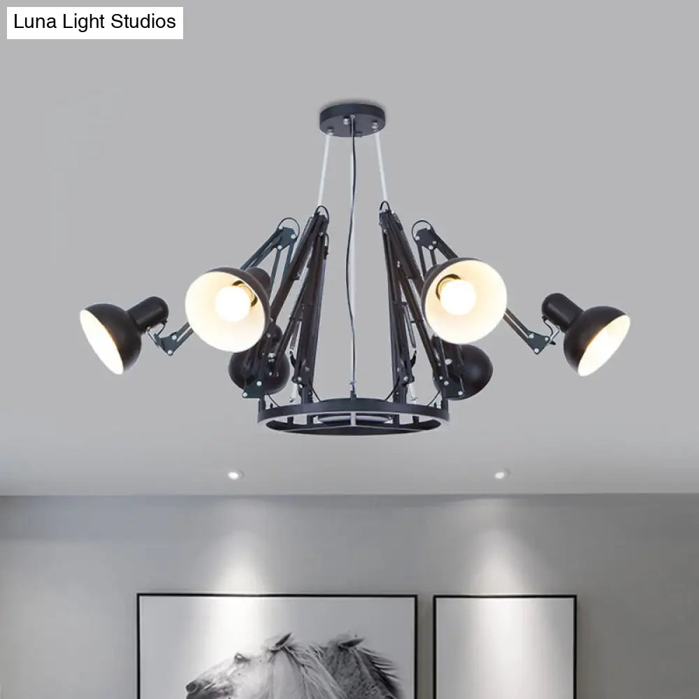 Retro Black/White Dome Pendant Chandelier with Adjustable Arm - 6 Lights, Spider Design