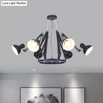 Retro Black/White Dome Pendant Chandelier with Adjustable Arm - 6 Lights, Spider Design