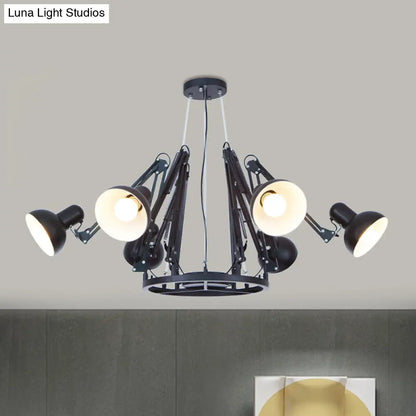 Retro Black/White Dome Pendant Chandelier with Adjustable Arm - 6 Lights, Spider Design