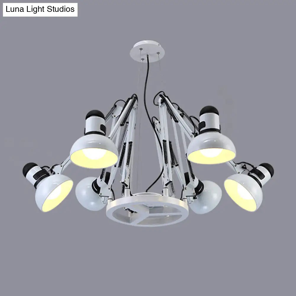 Retro Black/White Dome Pendant Chandelier with Adjustable Arm - 6 Lights, Spider Design