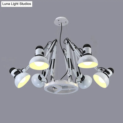 Retro Black/White Dome Pendant Chandelier with Adjustable Arm - 6 Lights, Spider Design