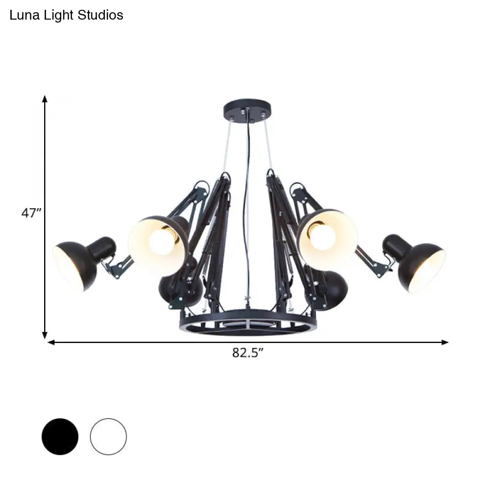 Retro Black/White Dome Pendant Chandelier with Adjustable Arm - 6 Lights, Spider Design