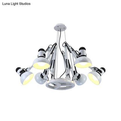Retro Black/White Dome Pendant Chandelier with Adjustable Arm - 6 Lights, Spider Design