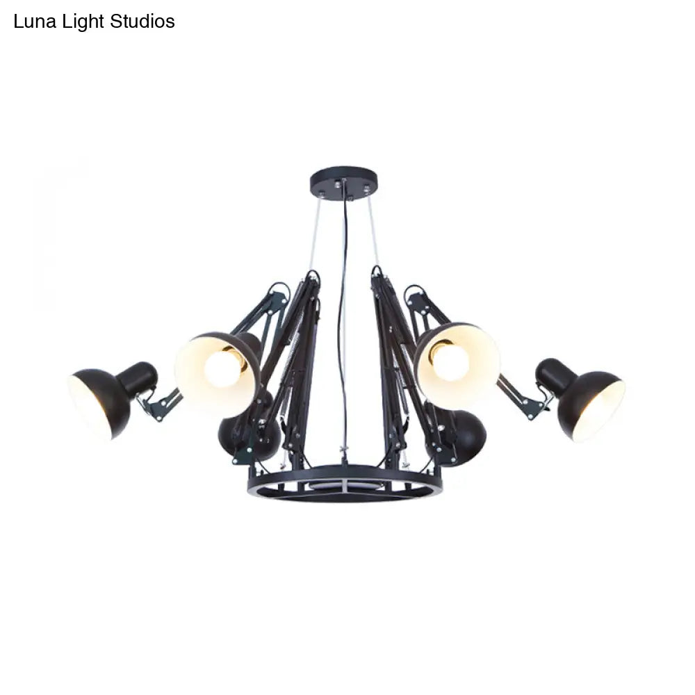Retro Black/White Dome Pendant Chandelier with Adjustable Arm - 6 Lights, Spider Design
