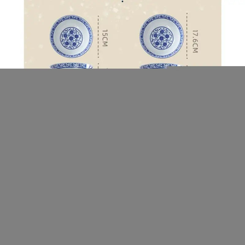 Blue and white retro ceramic soup noodle bowl with intricate floral patterns for dining room use