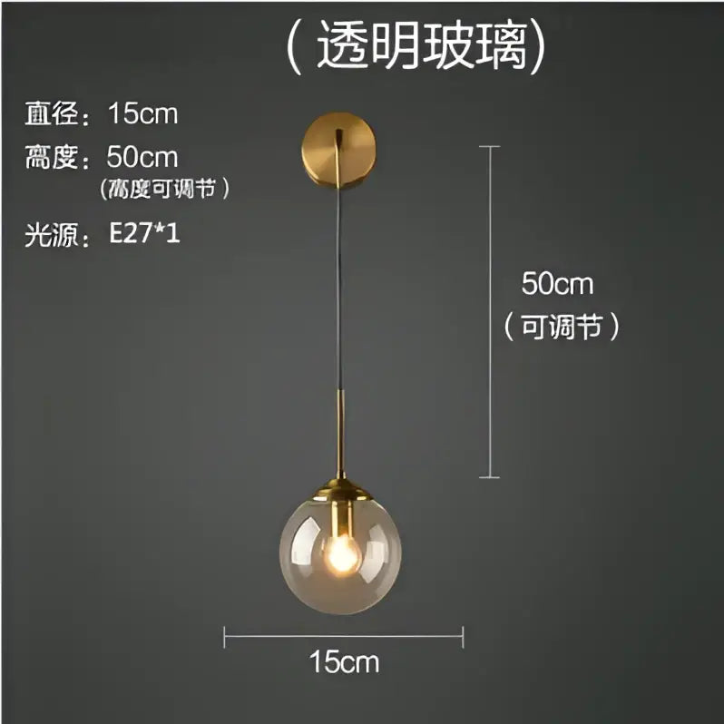 A sleek retro brass and amber decorbites glass ball wall lamp with transparent glass ball led for bathroom sconce use