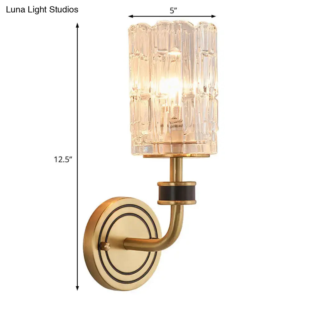 Retro brass and black crystal wall light with gold-toned metal arm and textured glass shade for e12 e14 bulb base