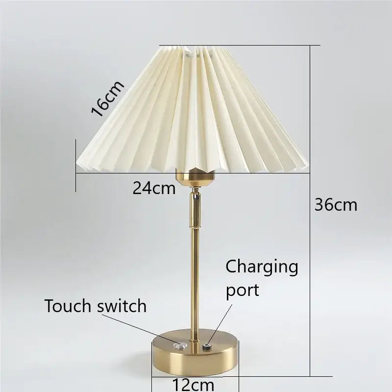 Cream-colored pleated table lamp with brass finish adjustable pleated table lamps by DecorBites for bedroom decor