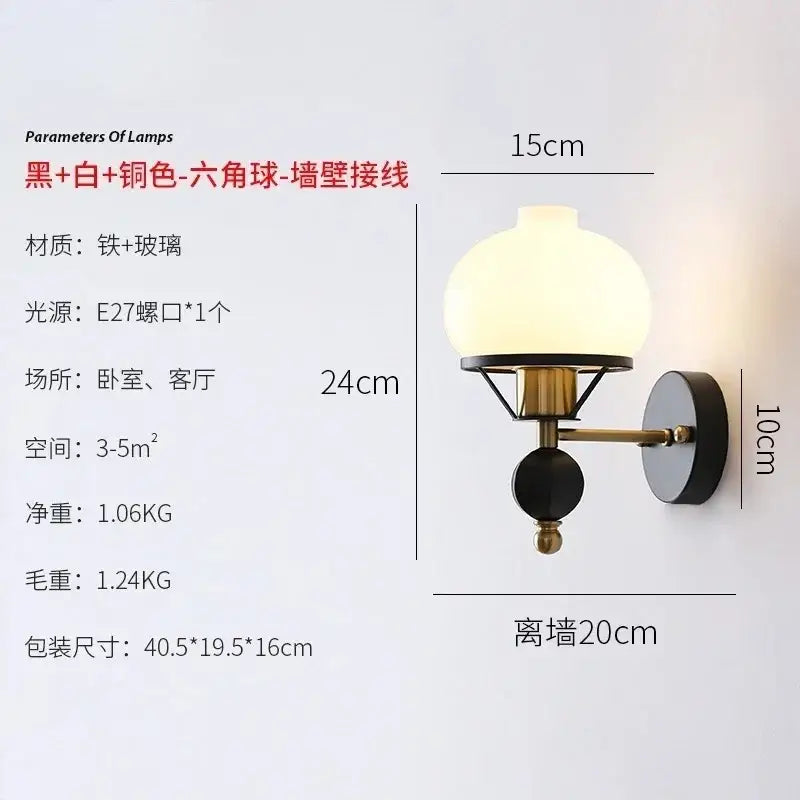 Black and brass hexagonal french wall lamp with frosted glass globe shade for bedroom decorbites french wall lamp