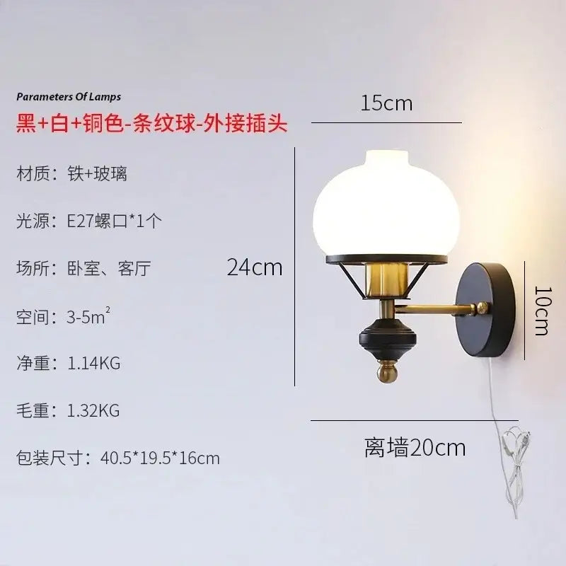 Black and brass wall lamp with frosted glass globe decorbites french wall lamp for bedroom lighting decor