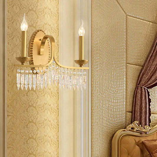 DecorBites™ DecorBites™ Retro Brass Candle Sconce Light Fixture with Crystal Accents - Wall Mounted Lighting (2 Lights)