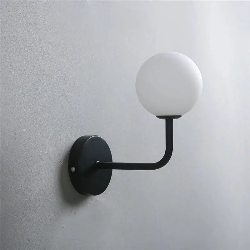 Black metal wall lamp with frosted white glass ball shade retro brass decorbites glass ball for bedroom decor