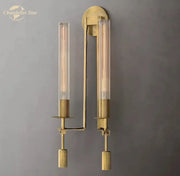 Retro brass glass double sconce wall light with two vertical glass tubes housing edison bulbs for living room decorbites glass double sconce